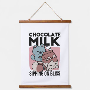 Kawaii Chocolate Milk Cat – Cozy Drink & Cuteness Hanging Tapestry
