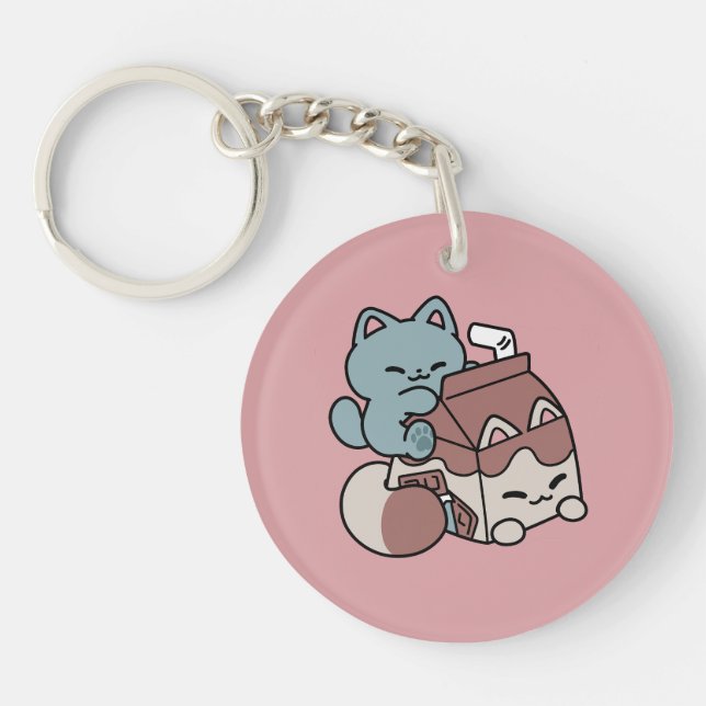 Kawaii Chocolate Milk Cat – Cozy Drink & Cuteness  Key Ring (Front)