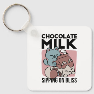 Kawaii Chocolate Milk Cat – Cozy Drink & Cuteness  Key Ring