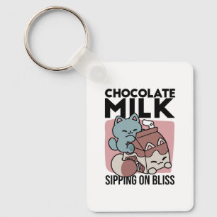 Kawaii Chocolate Milk Cat – Cozy Drink & Cuteness  Key Ring