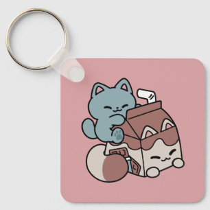 Kawaii Chocolate Milk Cat – Cozy Drink & Cuteness  Key Ring