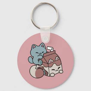 Kawaii Chocolate Milk Cat – Cozy Drink & Cuteness  Key Ring