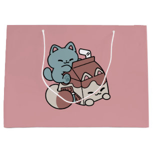 Kawaii Chocolate Milk Cat – Cozy Drink & Cuteness  Large Gift Bag