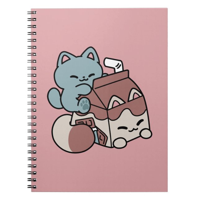 Kawaii Chocolate Milk Cat – Cozy Drink & Cuteness  Notebook (Front)