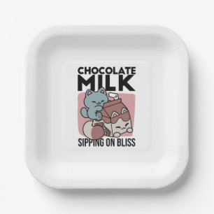 Kawaii Chocolate Milk Cat – Cozy Drink & Cuteness  Paper Plate