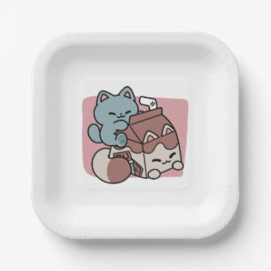 Kawaii Chocolate Milk Cat – Cozy Drink & Cuteness  Paper Plate
