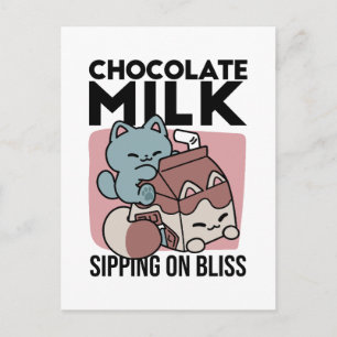 Kawaii Chocolate Milk Cat – Cozy Drink & Cuteness  Postcard