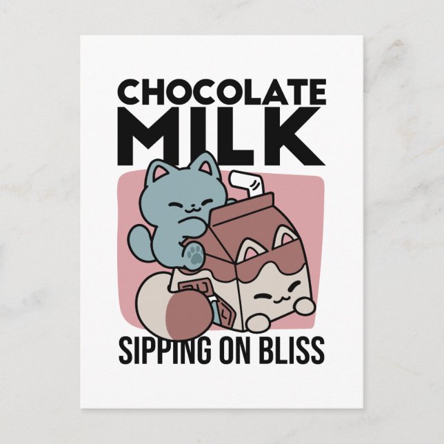 Kawaii Chocolate Milk Cat – Cozy Drink & Cuteness  Postcard (Front)