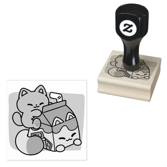 Kawaii Chocolate Milk Cat – Cozy Drink & Cuteness  Rubber Stamp (Stamped)