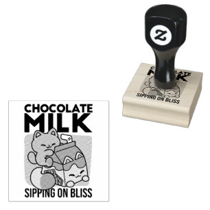 Kawaii Chocolate Milk Cat – Cozy Drink & Cuteness  Rubber Stamp