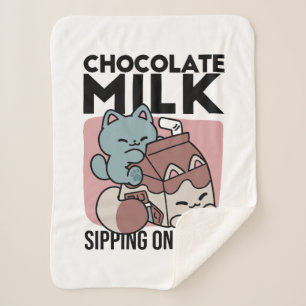 Kawaii Chocolate Milk Cat – Cozy Drink & Cuteness  Sherpa Blanket