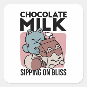Kawaii Chocolate Milk Cat – Cozy Drink & Cuteness Square Sticker