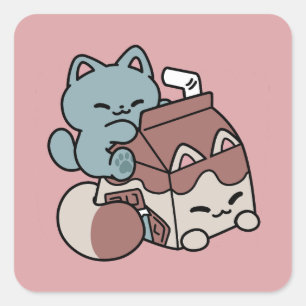 Kawaii Chocolate Milk Cat – Cozy Drink & Cuteness Square Sticker