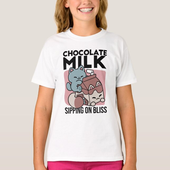 Kawaii Chocolate Milk Cat – Cozy Drink & Cuteness  T-Shirt (Front)