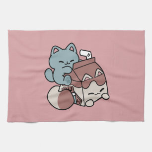 Kawaii Chocolate Milk Cat – Cozy Drink & Cuteness Tea Towel
