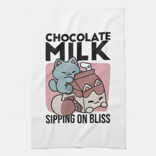 Kawaii Chocolate Milk Cat – Cozy Drink & Cuteness Tea Towel