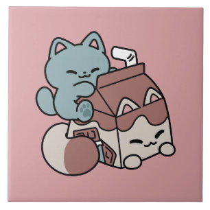 Kawaii Chocolate Milk Cat – Cozy Drink & Cuteness  Tile