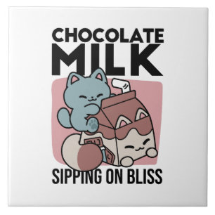 Kawaii Chocolate Milk Cat – Cozy Drink & Cuteness  Tile