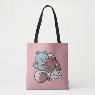 Kawaii Chocolate Milk Cat – Cozy Drink & Cuteness Tote Bag