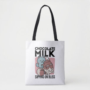 Kawaii Chocolate Milk Cat – Cozy Drink & Cuteness Tote Bag
