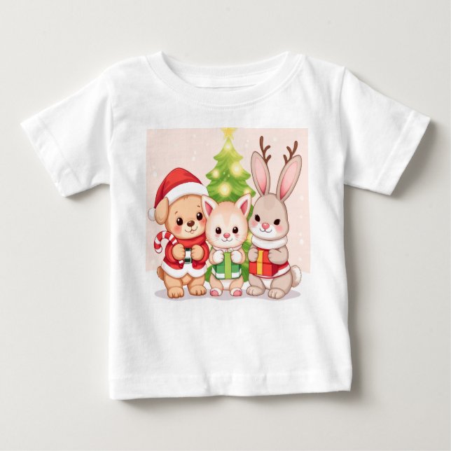 Kawaii Christmas Baby Animals T-Shirt (Front)