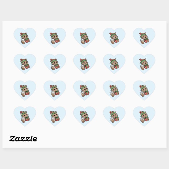 Kawaii Christmas Cat Heart Shaped Gift Stickers (Sheet)
