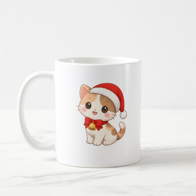 Kawaii Christmas Cat Mug with Santa Hat (Left)