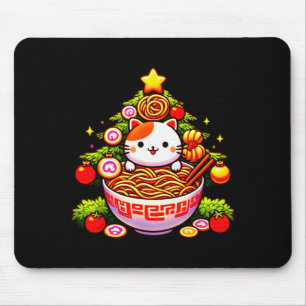 Kawaii Christmas Cat Ramen Christmas Tree Holiday Mouse Pad