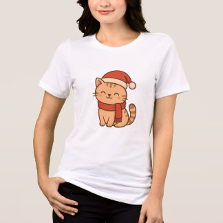 Kawaii Christmas Cat with Scarf Tri-Blend Shirt