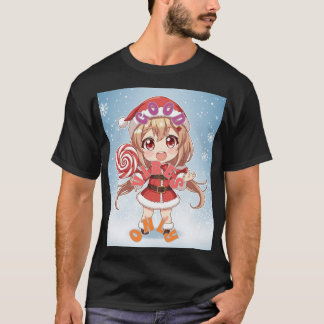 Kawaii Christmas Chibi Anime Girl in Santa Suit wi T-Shirt