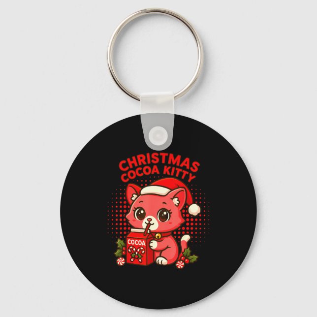 Kawaii Christmas Cocoa Kitty  Key Ring (Front)