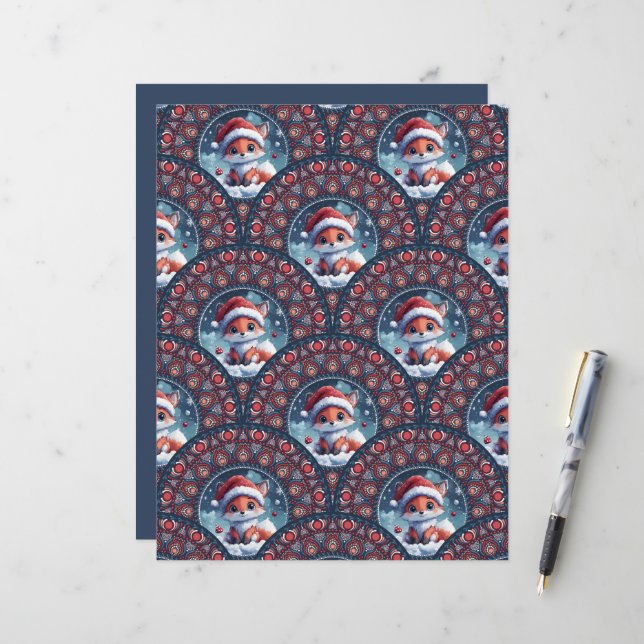 Kawaii Christmas Fox Art Deco Dot Mandala Scallops (Front/Back In Situ)