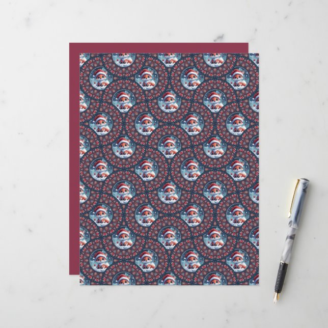 Kawaii Christmas Fox Dot Mandala Deco Fans Paper (Front/Back In Situ)