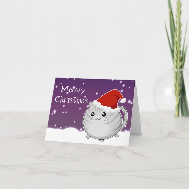 Kawaii christmas gray tabby kitty cat holiday card (Front)
