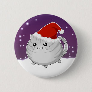 Kawaii christmas grey tabby kitty cat 6 cm round badge