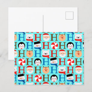 Kawaii Christmas Ho Ho Ho Pattern Holiday Postcard