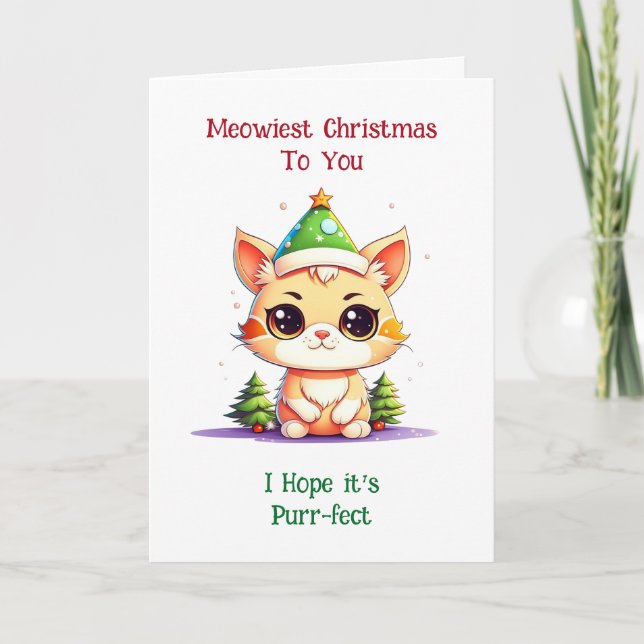 Kawaii Christmas Kitten and Happy New Year Card (Front)