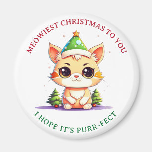 Kawaii Christmas Kitten Holiday Cat Pun Magnet