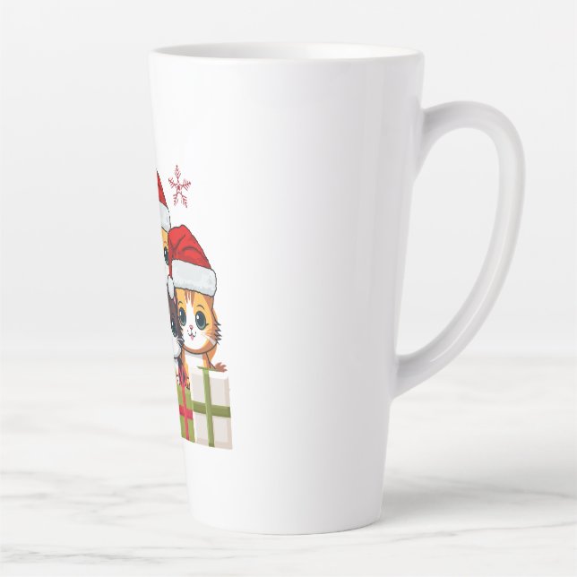 Kawaii Christmas kitten in Santa Hats T-Shirt Latte Mug (Right)