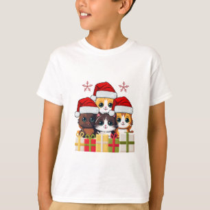 Kawaii Christmas Kittens in Santa Hats T-Shirt