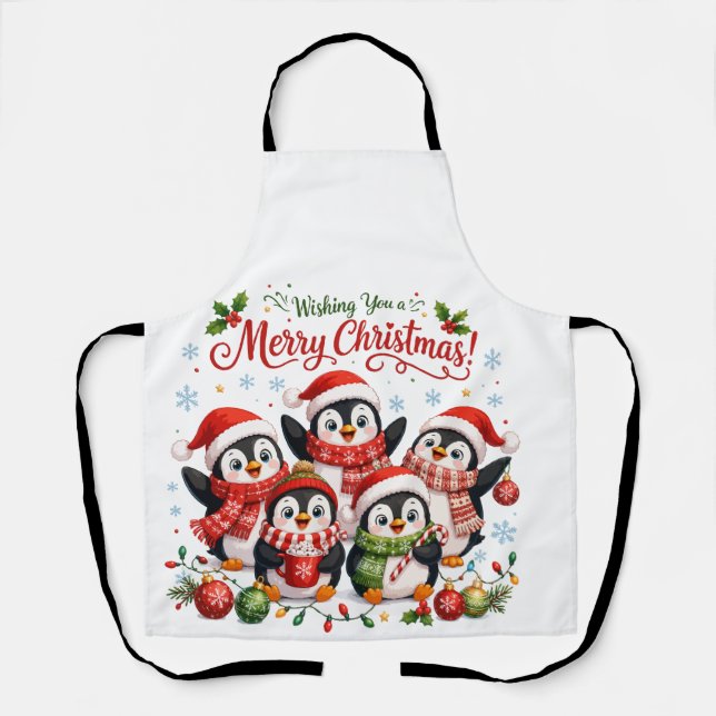 Kawaii Christmas Penguins Apron (Front)