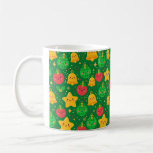 Kawaii Christmas Star Faces Pattern Coffee Mug