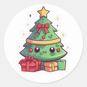 Kawaii Christmas tree Classic Round Sticker