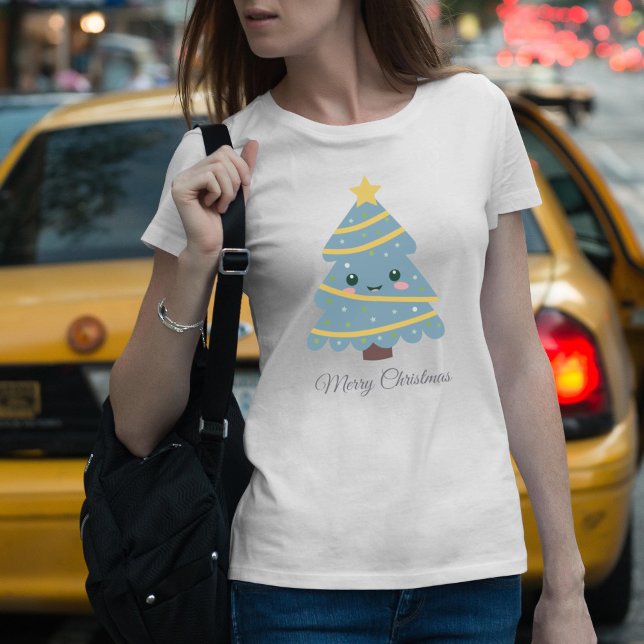 Kawaii Christmas Tree on Woman's T-Shirt (Kawaii Christmas Tree Woman's T-Shirt)