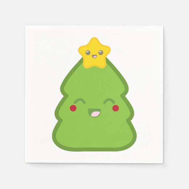 Kawaii Christmas Tree & Star Paper Napkins (Front)