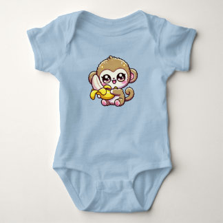 Kawaii Chubby Baby Monkey Hugging Banana Bodysuit