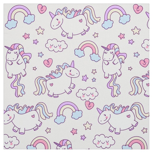 Kawaii chubby flying unicorns rainbow pattern fabric (Swatch)