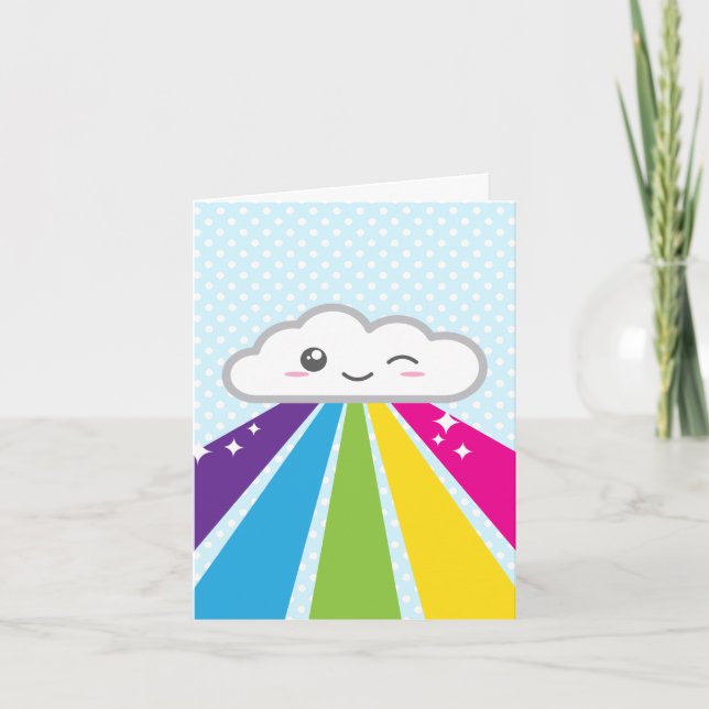 Kawaii Cloud and Rainbow Note Card (Front)