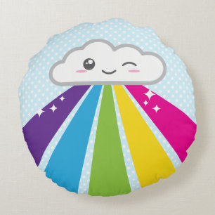 Kawaii Cloud and Rainbow Round Pillow