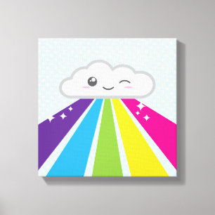 Kawaii Cloud and Rainbow Wrapped Canvas